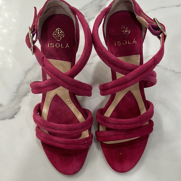 ISOLA Women’s Sandals Strappy Slingback Heeled Hot Pink Suede Leather. Size 6.5 - Picture 2 of 10